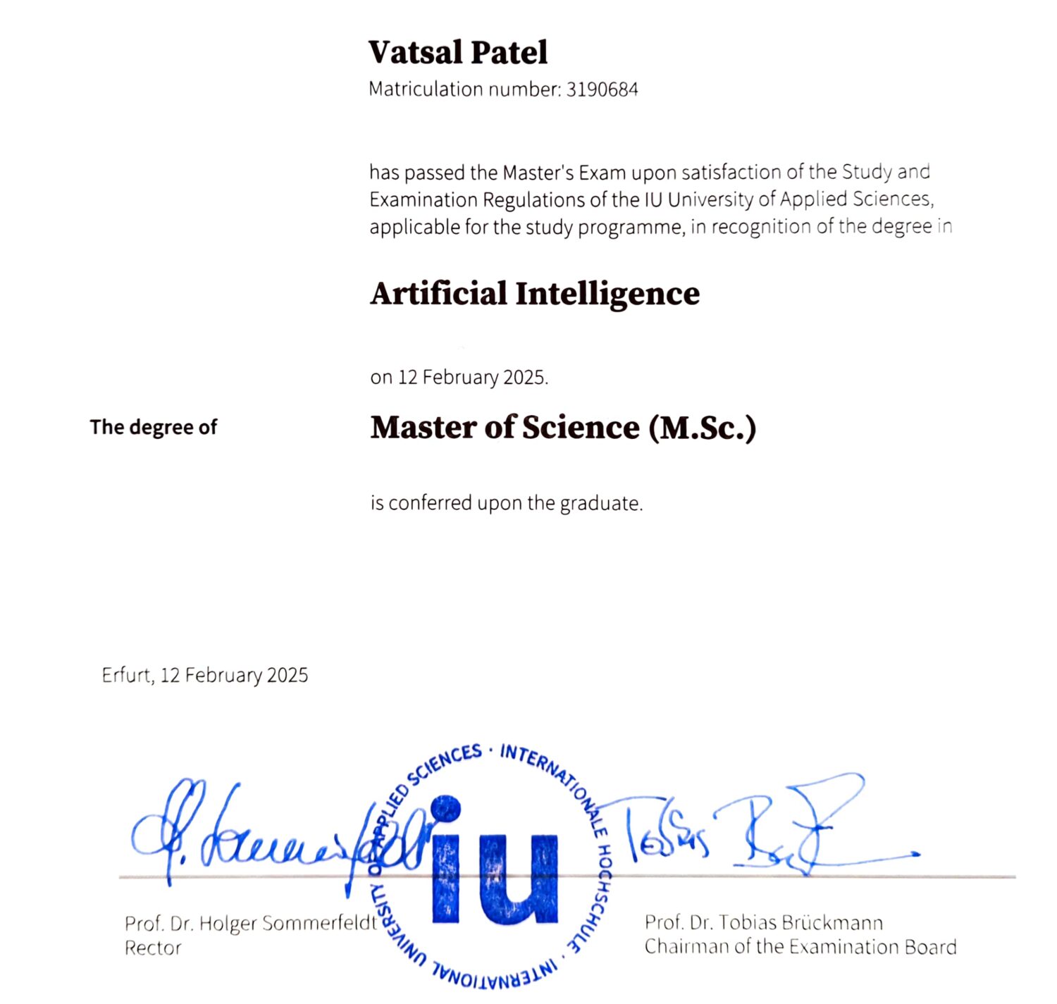 M.Sc. AI Degree