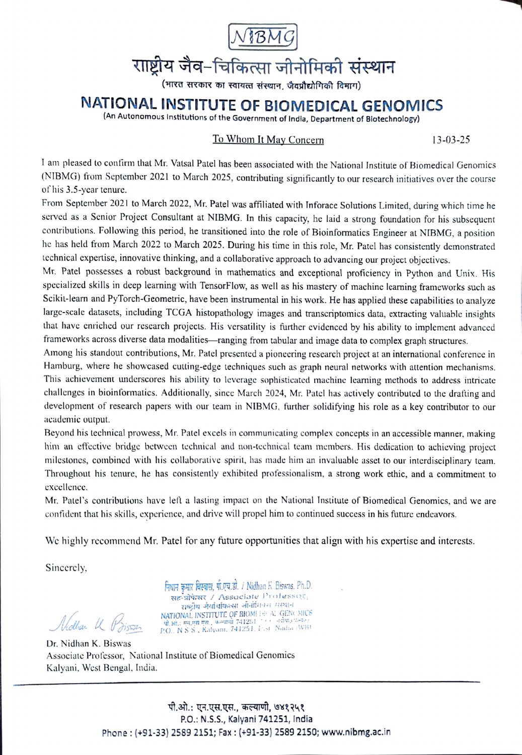 NIBMG work summary